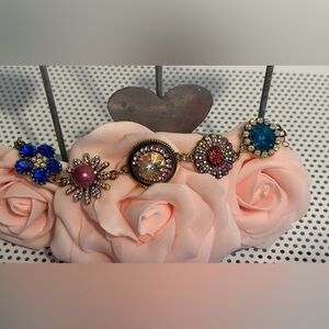Fashion Jewelry Multicolor Crystal Floral Bracelet with Blue Accent